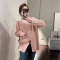 Asymmetrical Split High Neck Sweater: WHITE / One_size