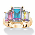 5.60 TCW Emerald-Cut Aurora Borealis CZ 3-Stone Gold Ring: 10