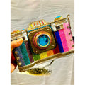 Mary Frances Life in Color Beaded Rainbow Camera Bag with Blue Jewel Lens NWT