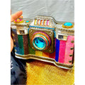 Mary Frances Life in Color Beaded Rainbow Camera Bag with Blue Jewel Lens NWT