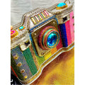 Mary Frances Life in Color Beaded Rainbow Camera Bag with Blue Jewel Lens NWT