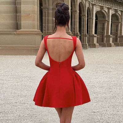 Skirt Elegant Sexy Bodycon Open Back A-Line Dress: Black / S