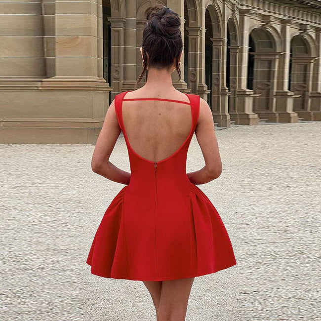 Skirt Elegant Sexy Bodycon Open Back A-Line Dress: Black / S