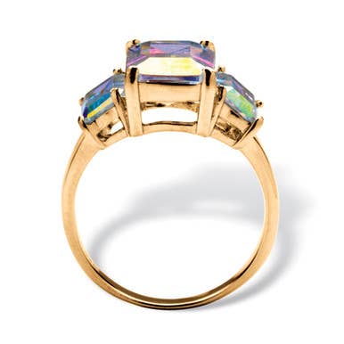 5.60 TCW Emerald-Cut Aurora Borealis CZ 3-Stone Gold Ring: 10