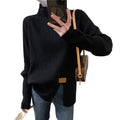 Asymmetrical Split High Neck Sweater: WHITE / One_size