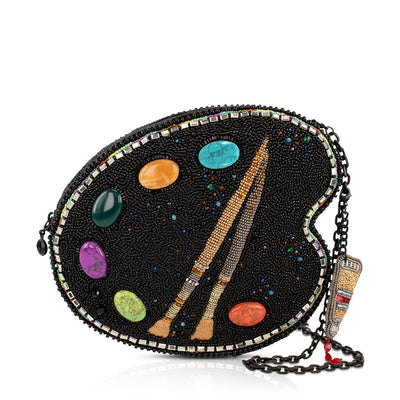 Brushstrokes Artists Palette Gem Beaded Crossbody Handbag