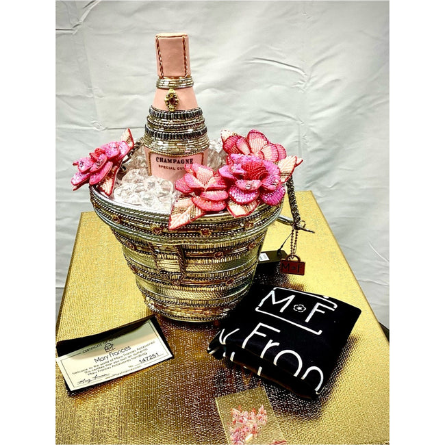Champagne on Ice Beaded Bottle and Bucket Top-Handle Bag