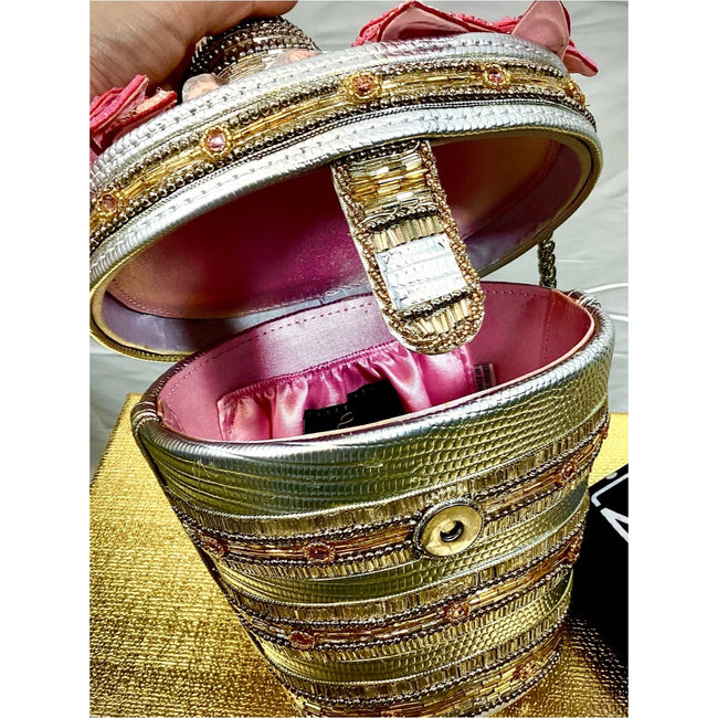 Champagne on Ice Beaded Bottle and Bucket Top-Handle Bag