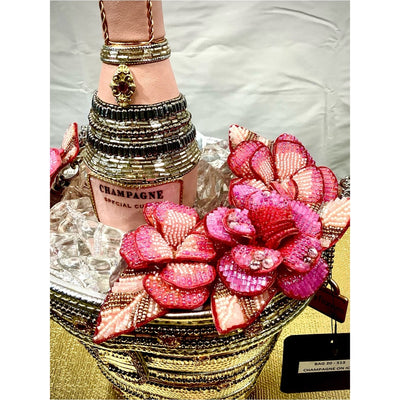 Champagne on Ice Beaded Bottle and Bucket Top-Handle Bag