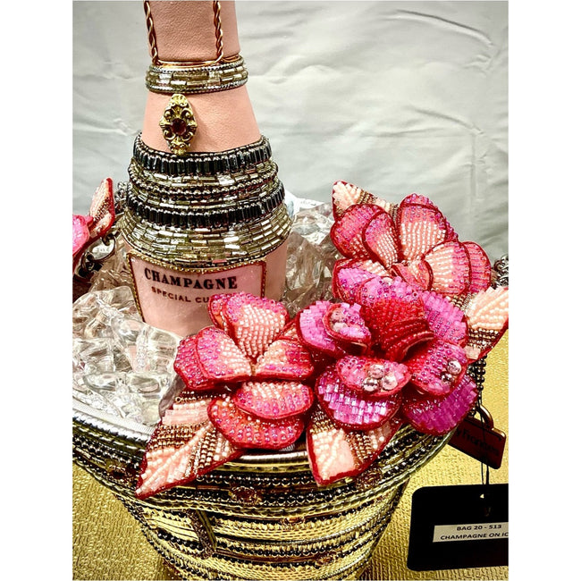 Champagne on Ice Beaded Bottle and Bucket Top-Handle Bag
