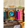 Mary Frances Life in Color Beaded Rainbow Camera Bag with Blue Jewel Lens NWT