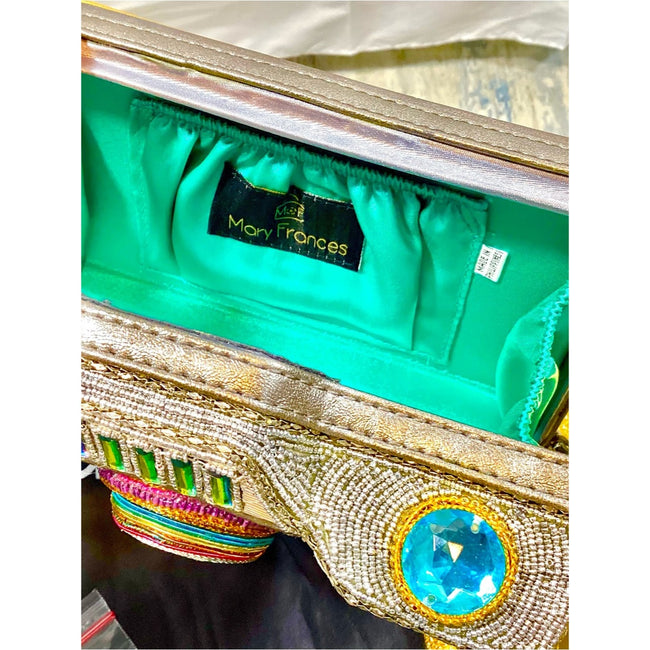 Mary Frances Life in Color Beaded Rainbow Camera Bag with Blue Jewel Lens NWT